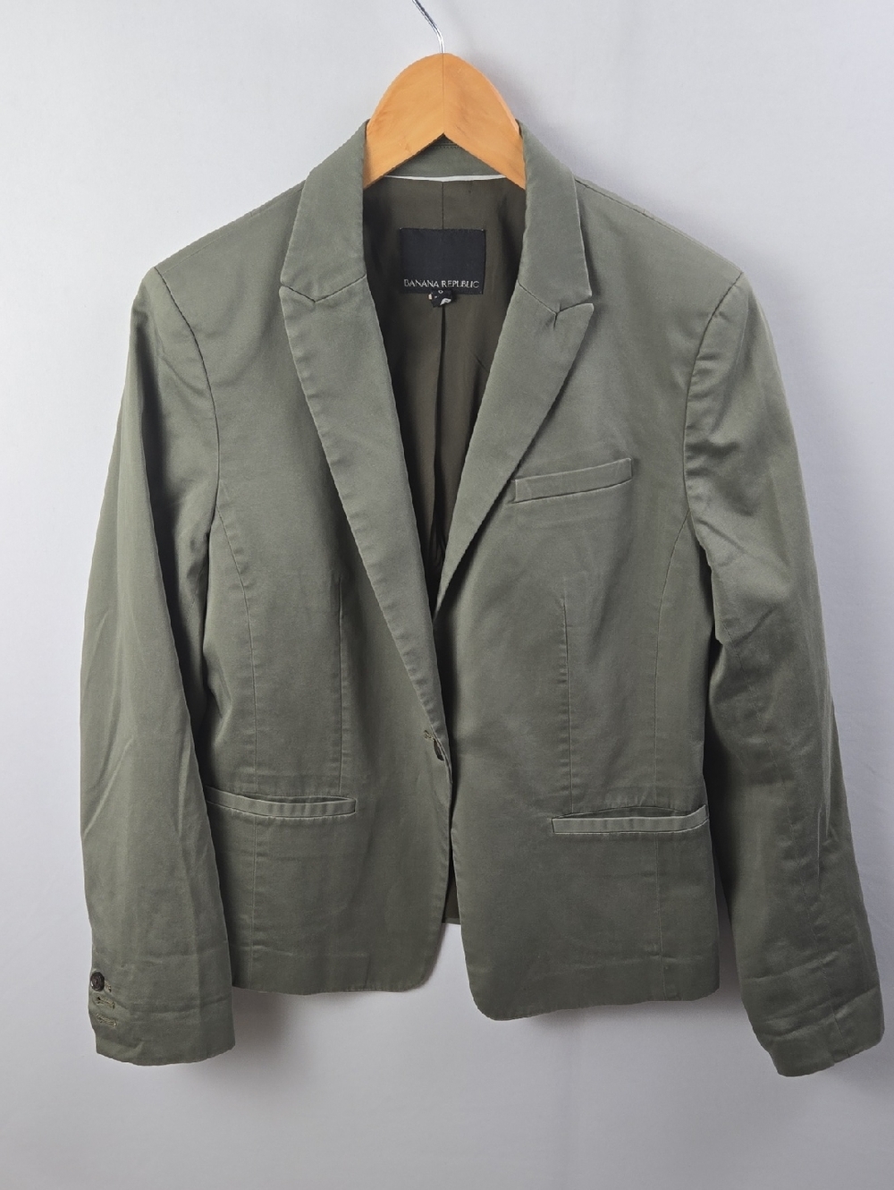 Banana Republic Army Green Cotton Blend Blazer Sz 6 Euro Boho Preppy Academia